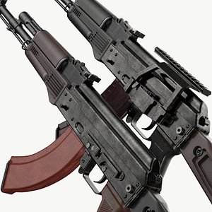 AK-74M AK-101 AK-103 Kalashnikov Assault Rifles Game Ready 3D model