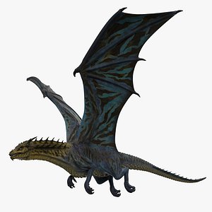 3D rigged blue dragon animation model