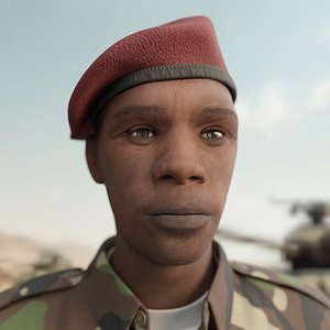 Somali Soldier Stands at Attention Fur 3D model
