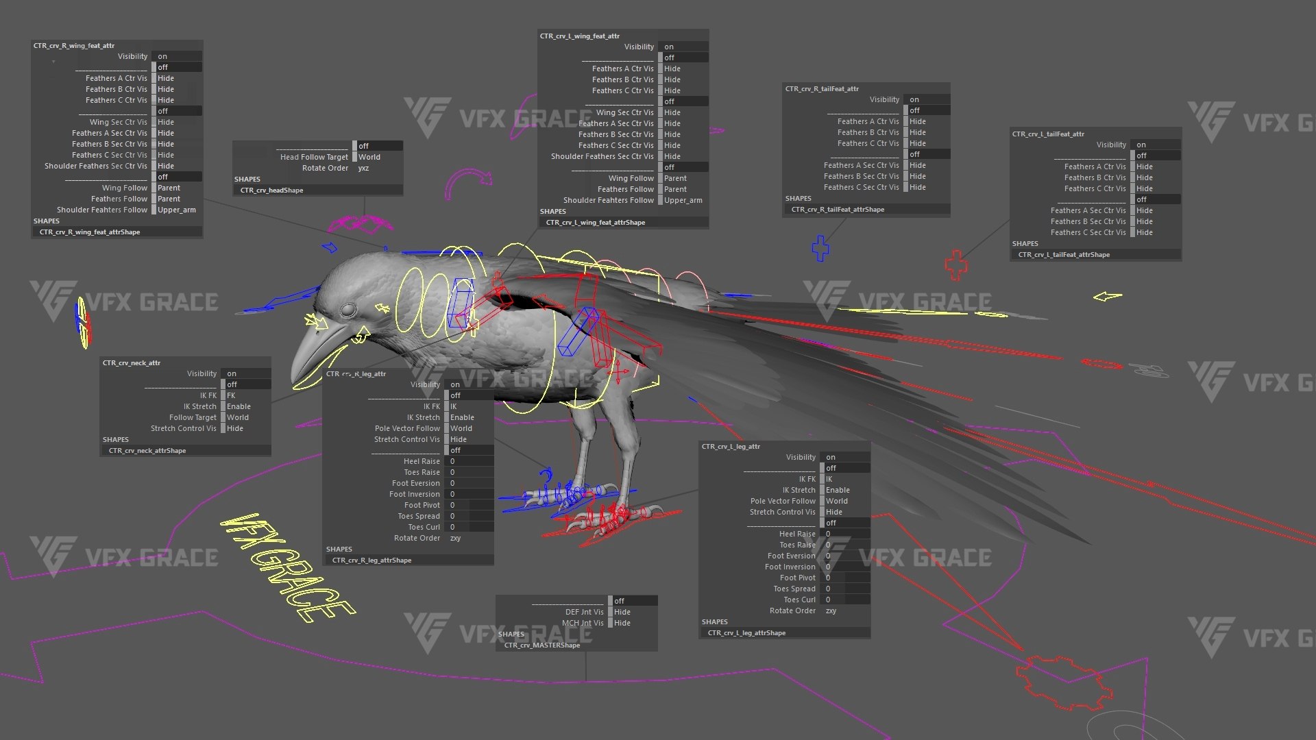 3D Carrion Crow Animated - Advanced Wing Rig Individual Feather Control ...