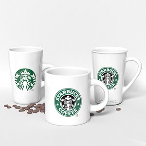 3D starbucks mug set model