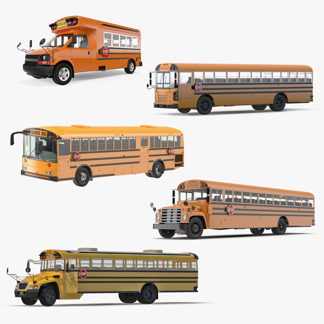 Rigged School Buses Collection 3 3D model preview