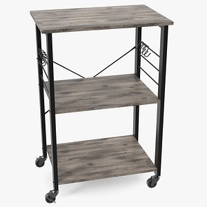 3D Metal Kitchen Cart Gray Wood