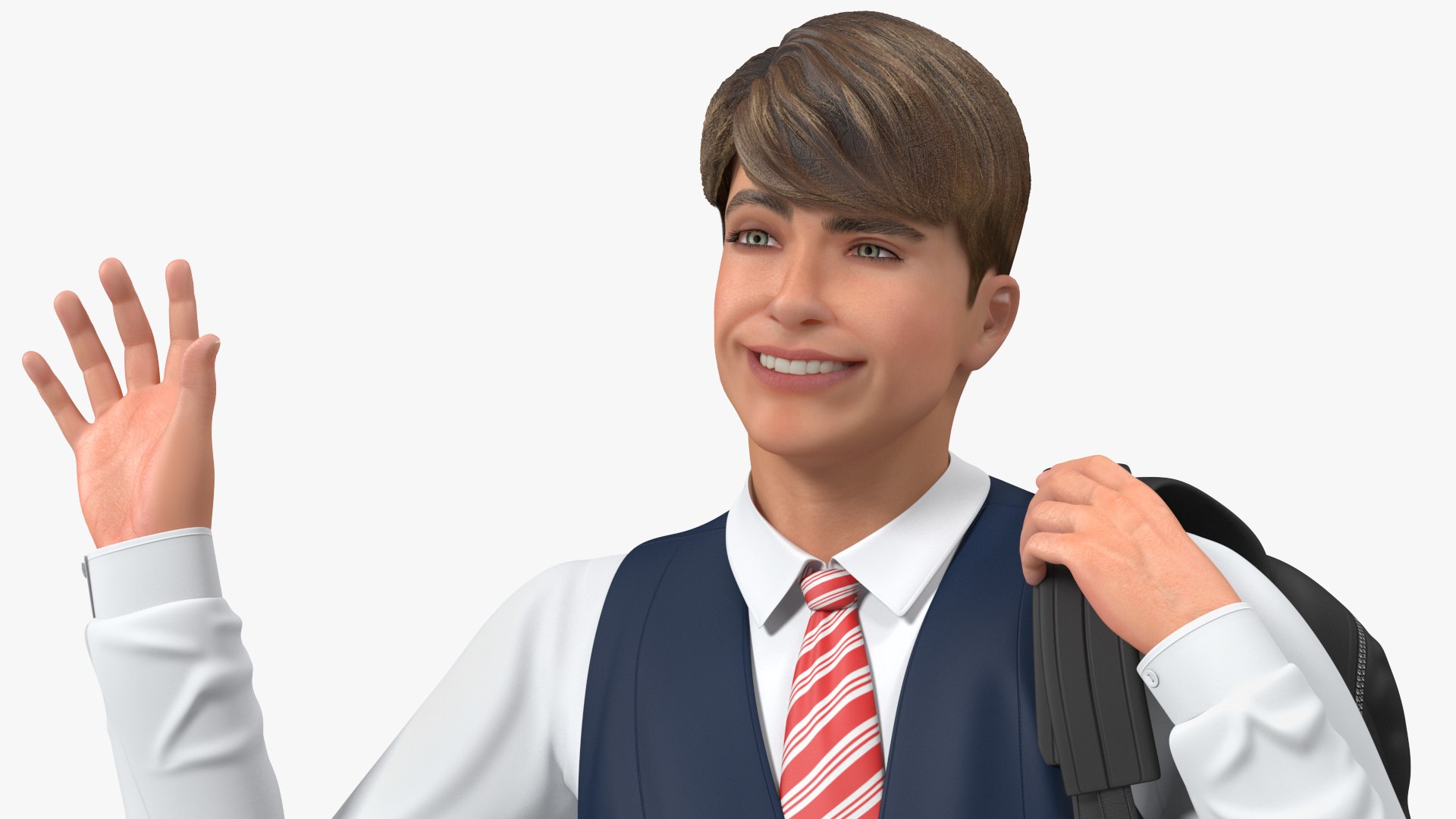 Teenage Boy School Uniform Walking Pose 3D model preview