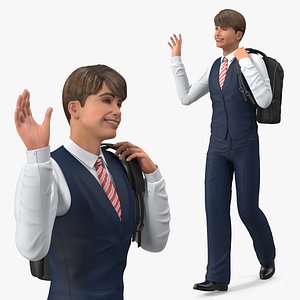 Teenage Boy School Uniform Walking Pose