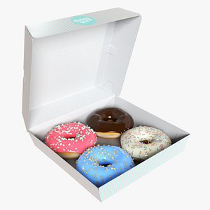 3D Cardboard box with donuts open model