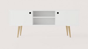 Retro White Media Console with Storage Cabinets