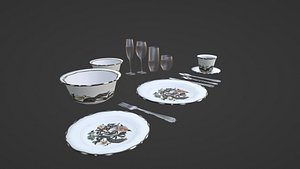 3D model Black Bird Dining Set Low Poly