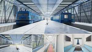 3D Train Passenger and Train Station 01