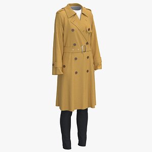 3D Women Trench Coat Outfit model