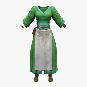 3D Medieval Green Tavern Waitress Outfit