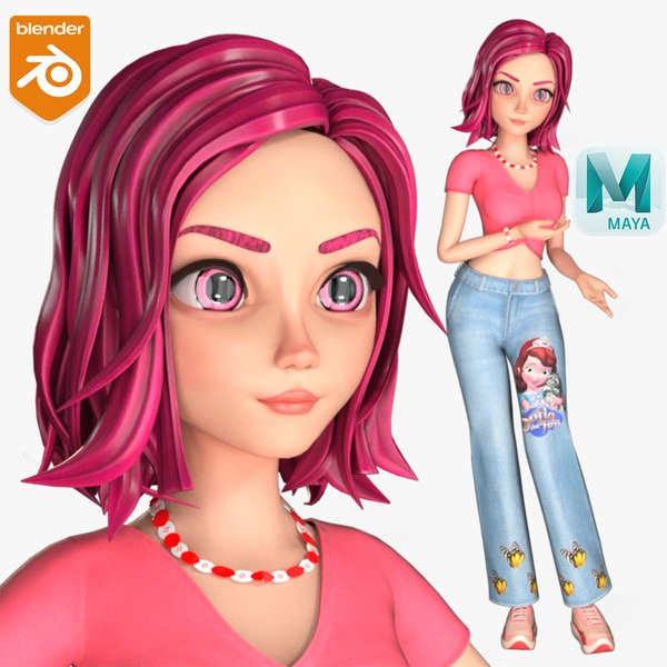 Cartoon Rigged Girl Character 3D model 3D