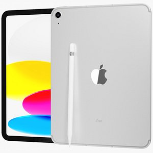 3D Apple iPad 2022 10th gen WiFi-Cellular with Pencil Silver model