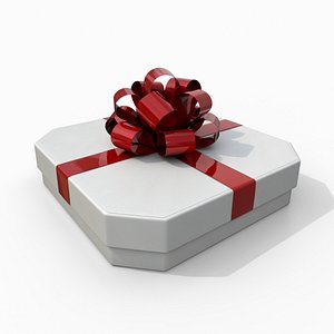 Gift Box - Flat Beveled Edge with Fixed Ribbon Rosette 3D