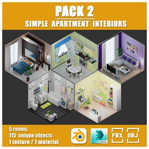 Simple apartment interiors pack 2 Low Poly 3D