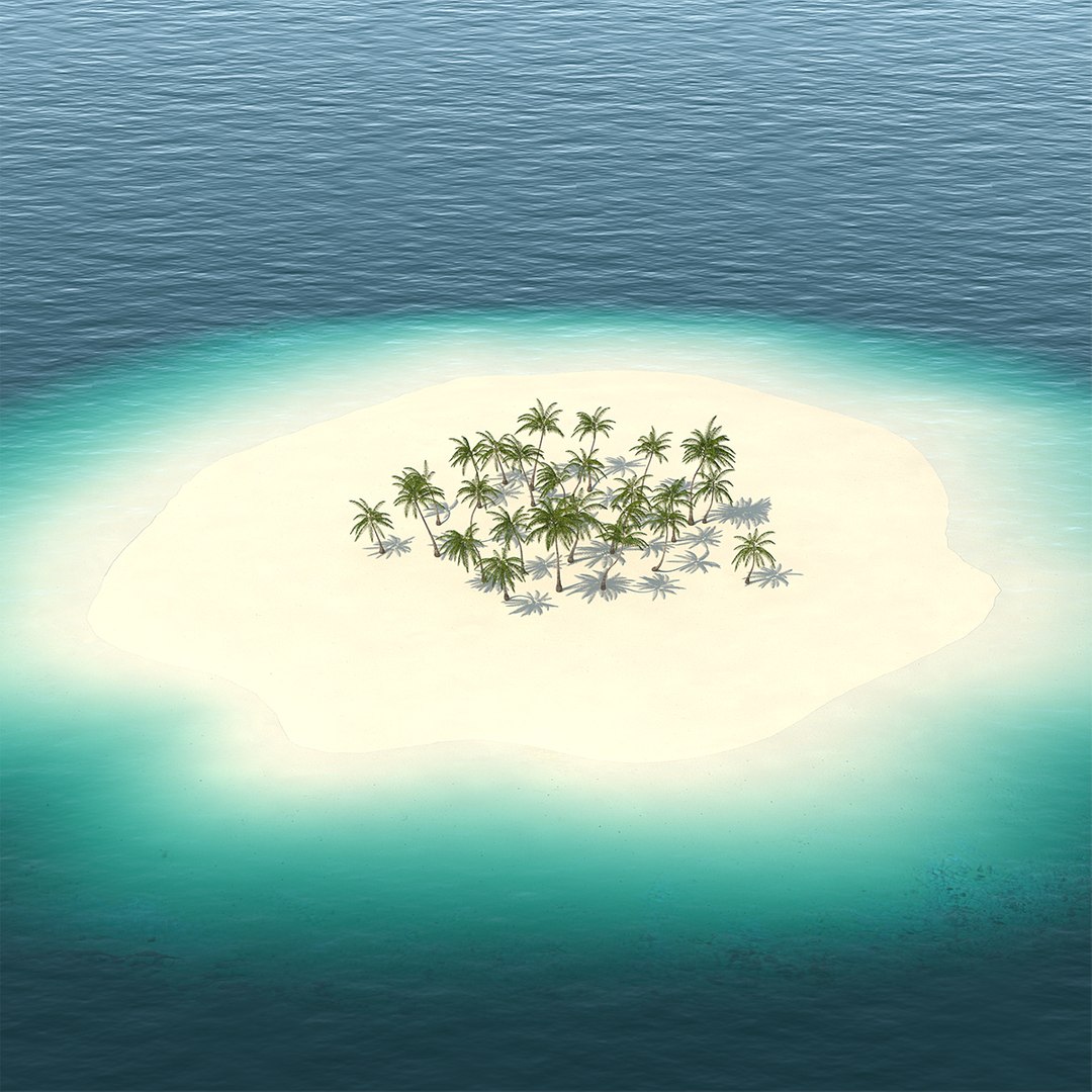 Tropical Island with Palm Trees 3D model preview