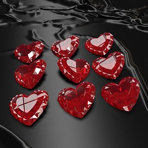 set heart shaped gemstone 3D model