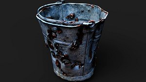 rusty bucket bullet holes debris PBR photogrammetry 3D model