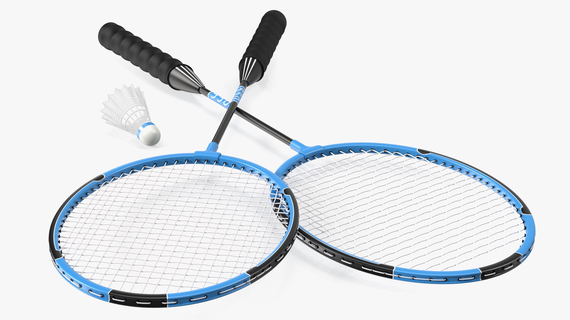 3D Two Blue Badminton Rackets With Plastic Shuttlecock - TurboSquid 2145969