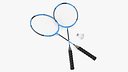 Two Blue Badminton Rackets with Plastic Shuttlecock