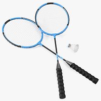 Two Blue Badminton Rackets with Plastic Shuttlecock