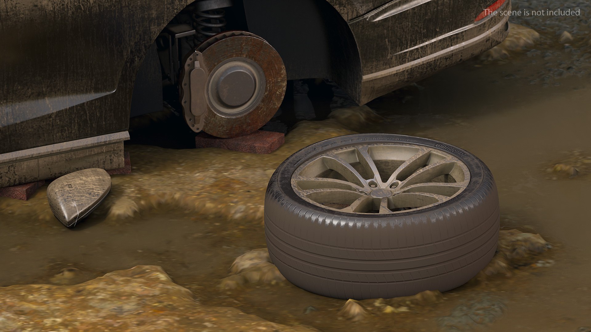 Abandoned Car Flat Tire 3D model preview