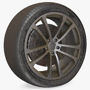 3D abandoned car flat tire model