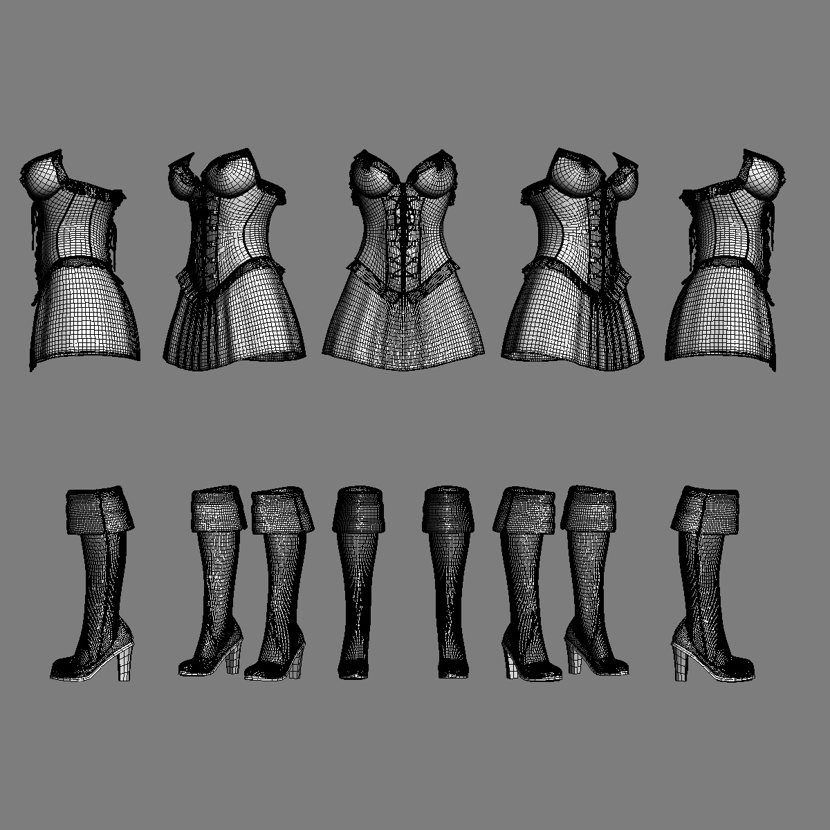 free corset dress brianna female 3d model