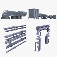 Stylized Industrial Wall Pipes and Roof Vents Pack