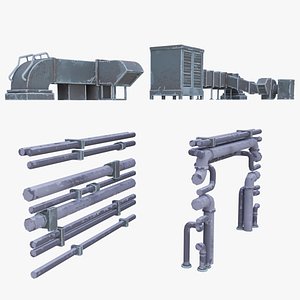 Stylized Industrial Wall Pipes and Roof Vents Pack