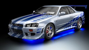 3D 2 Fast 2 Furious R34 Nissan Skyline GT-R Low-poly 3D model model