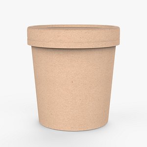 Kraft Paper Ice Cream Tub 3D Model with Lid Eco-Friendly Packaging Design 3D model