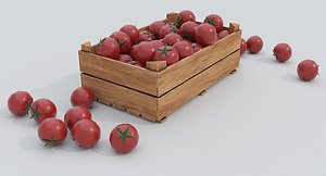 3D Wooden crate and tomatoes