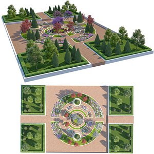 3D Formal European Garden Layout 3D Model