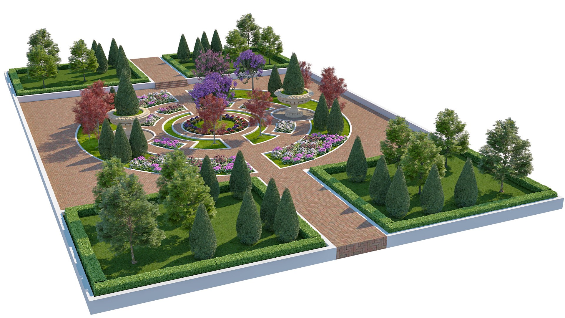 3D Formal European Garden Layout 3D Model - TurboSquid 2506149