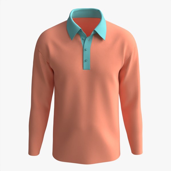 3D model Long Sleeve Polo Shirt for Men Mockup 01 Pink