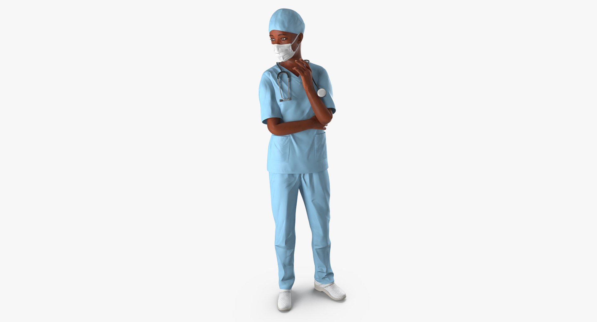 African American Female Surgeon Rigged 3D model preview