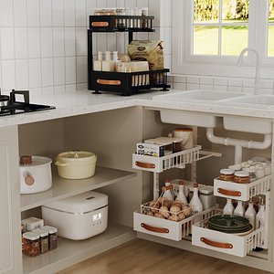 Modern Kitchen Under-Sink Organizer Set with Storage Baskets  Appliances 3D model