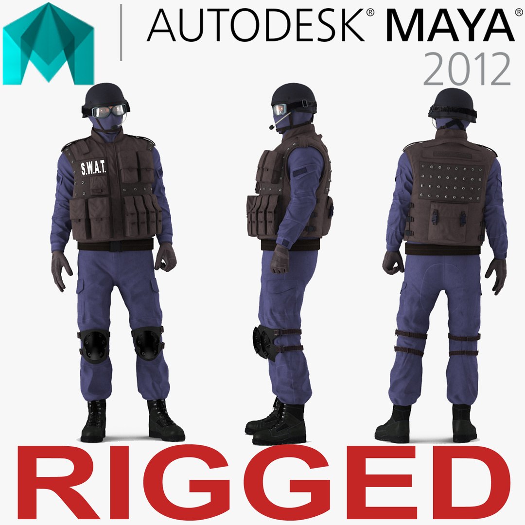 SWAT Policeman 2 Rigged for Maya 3D Model 3D model preview