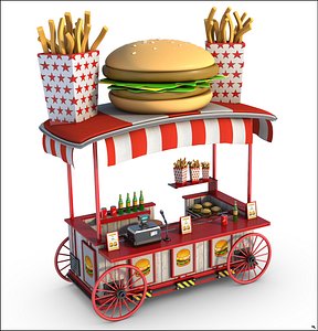 3D burger wagon cartoon