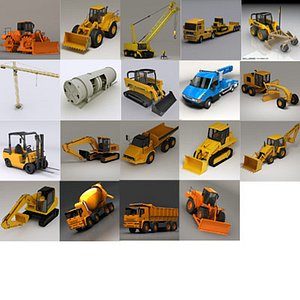 truck bulldozer crane loader 3d model