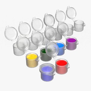 Gouache color paint jars on rail 3D