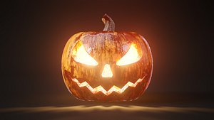 Rigged and animated Bloody halloween pumpkin with 4K PBR
