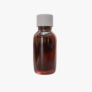 Small Amber Boston Round Glass Bottle With White Ribbed Screw Cap 3D