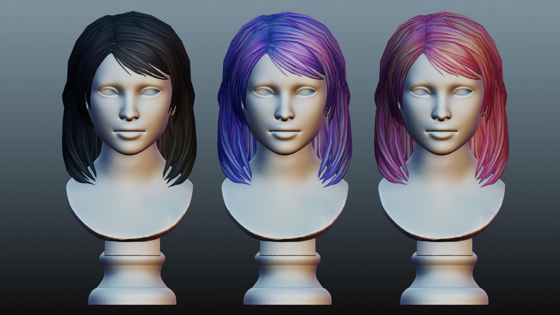 Female hair lowpoly 3 colors 3D Model $15 - .unknown .3ds .max