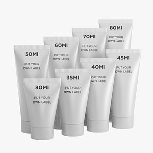 3D Realistic 3D Glossy Plastic Cream Tubes Set  of 8 Sizes 35 to 80ml