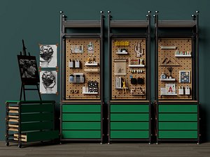 Art Studio Pegboard Storage Organizer Pack PBR Game Ready model