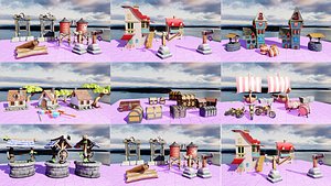 Stylized Medieval Village Props Pack Blender FBX OBJ
