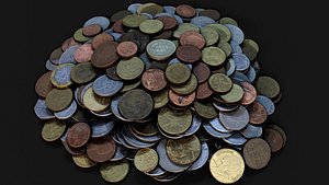 3D model coins pile silver copper old types pt3 PBR photogrammetry