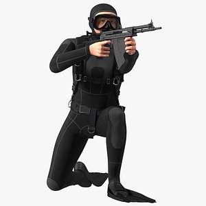 Combat Swimmer with Underwater Rifle APS Rigged for Cinema 4D
